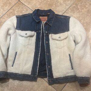 Levi Denim Sherpa Jacket - Blue and White